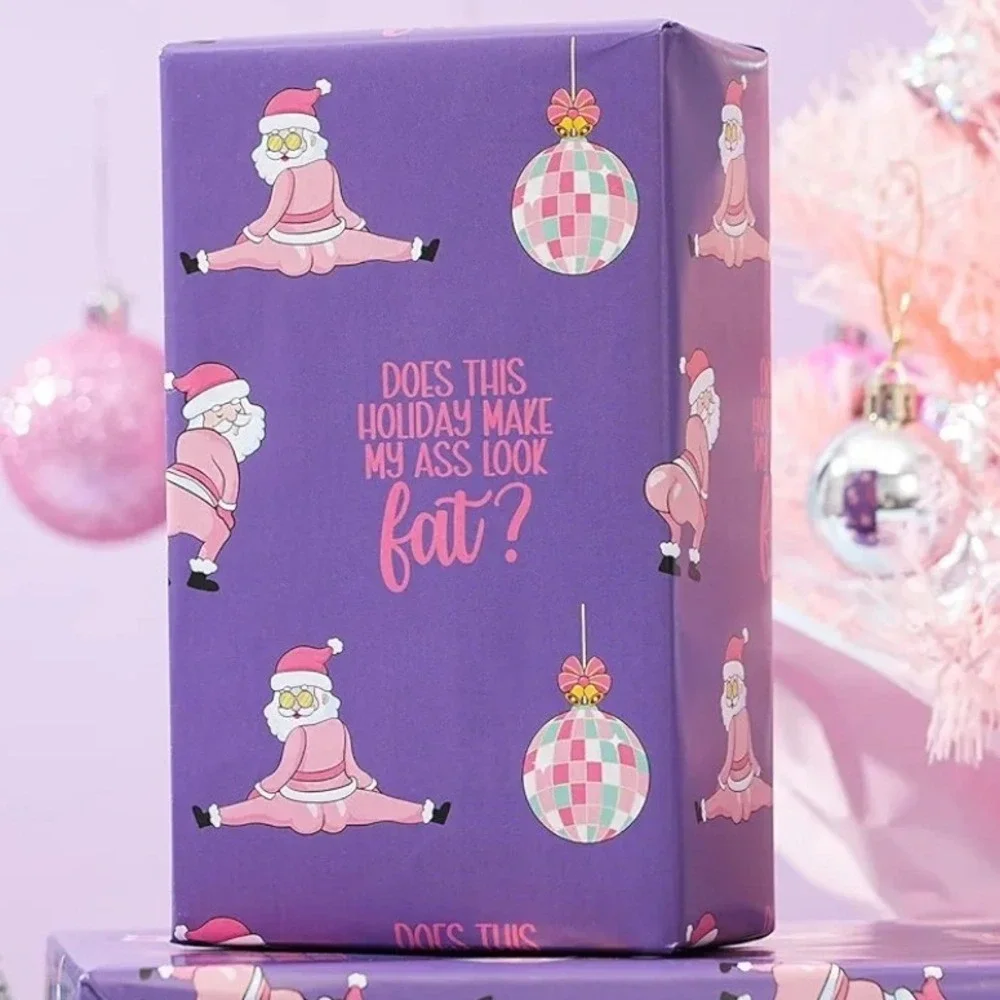Funny Christmas‎ Wrapping Paper Santa Holiday Gift Wrap Purple 40